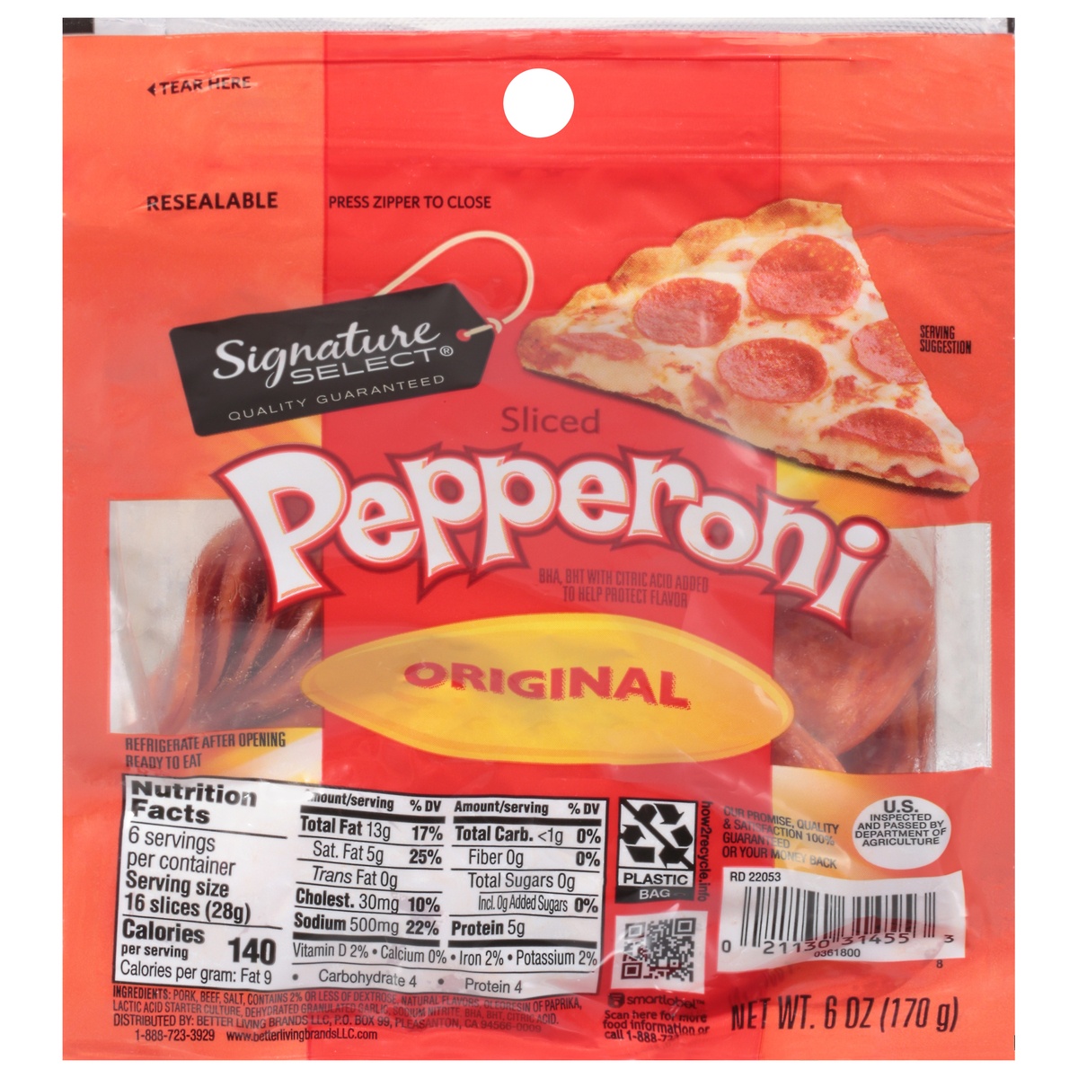 slide 1 of 1, Signature Select Sliced Original Pepperoni 6 oz, 6 oz