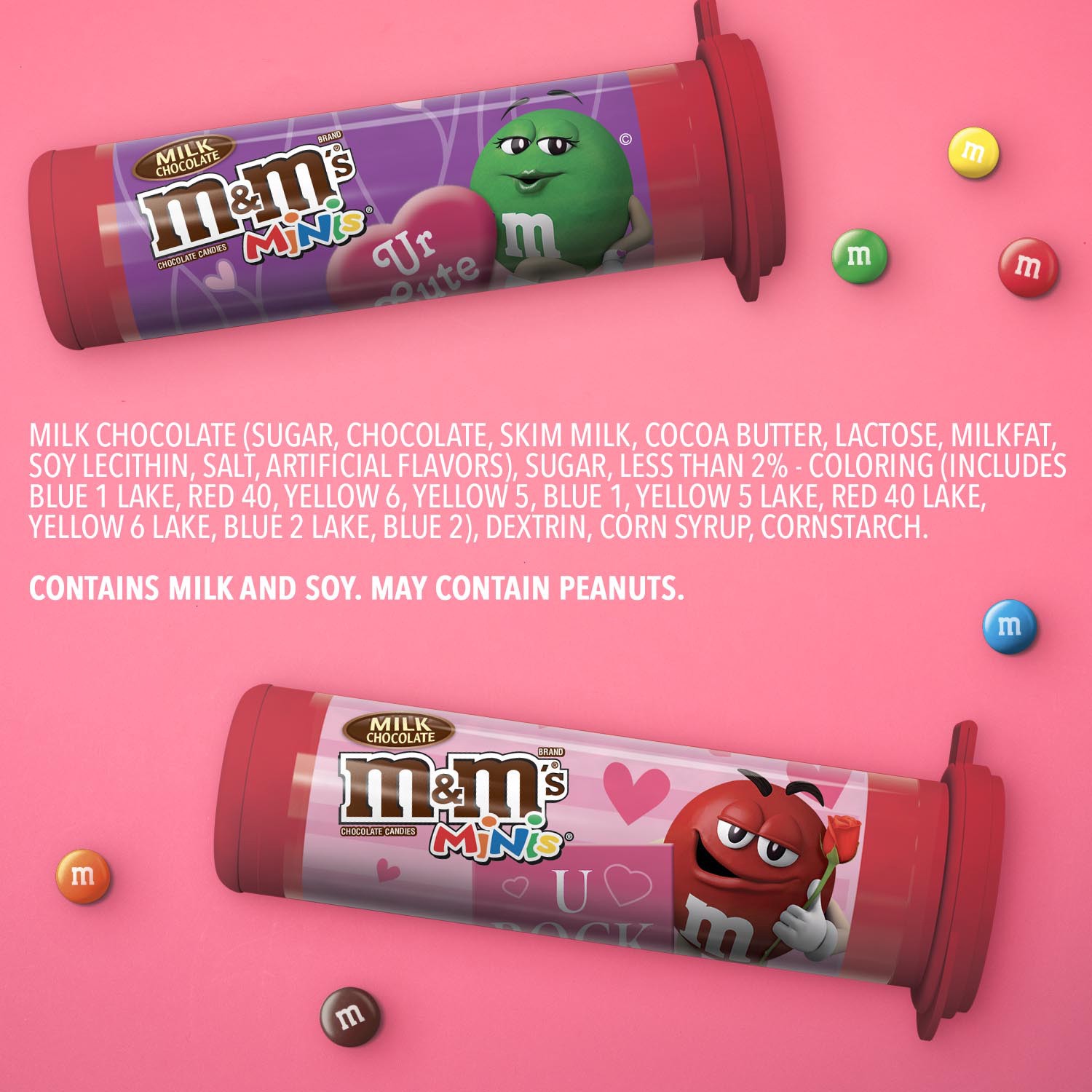 slide 4 of 8, M&M'S Valentines Day Milk Chocolate MINIS Size Valentine Candy, 1.08 oz Tube, 1.08 oz