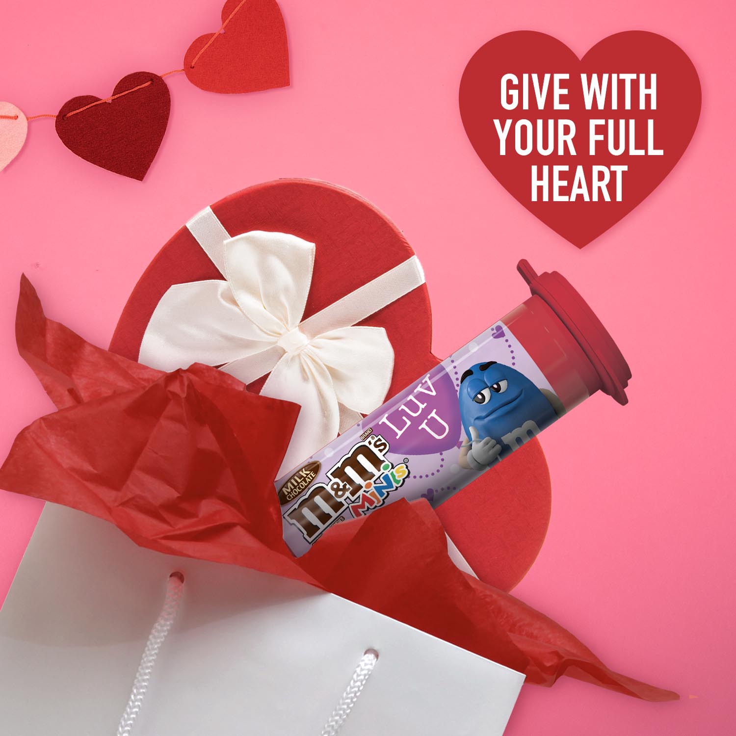 slide 6 of 8, M&M'S Valentines Day Milk Chocolate MINIS Size Valentine Candy, 1.08 oz Tube, 1.08 oz