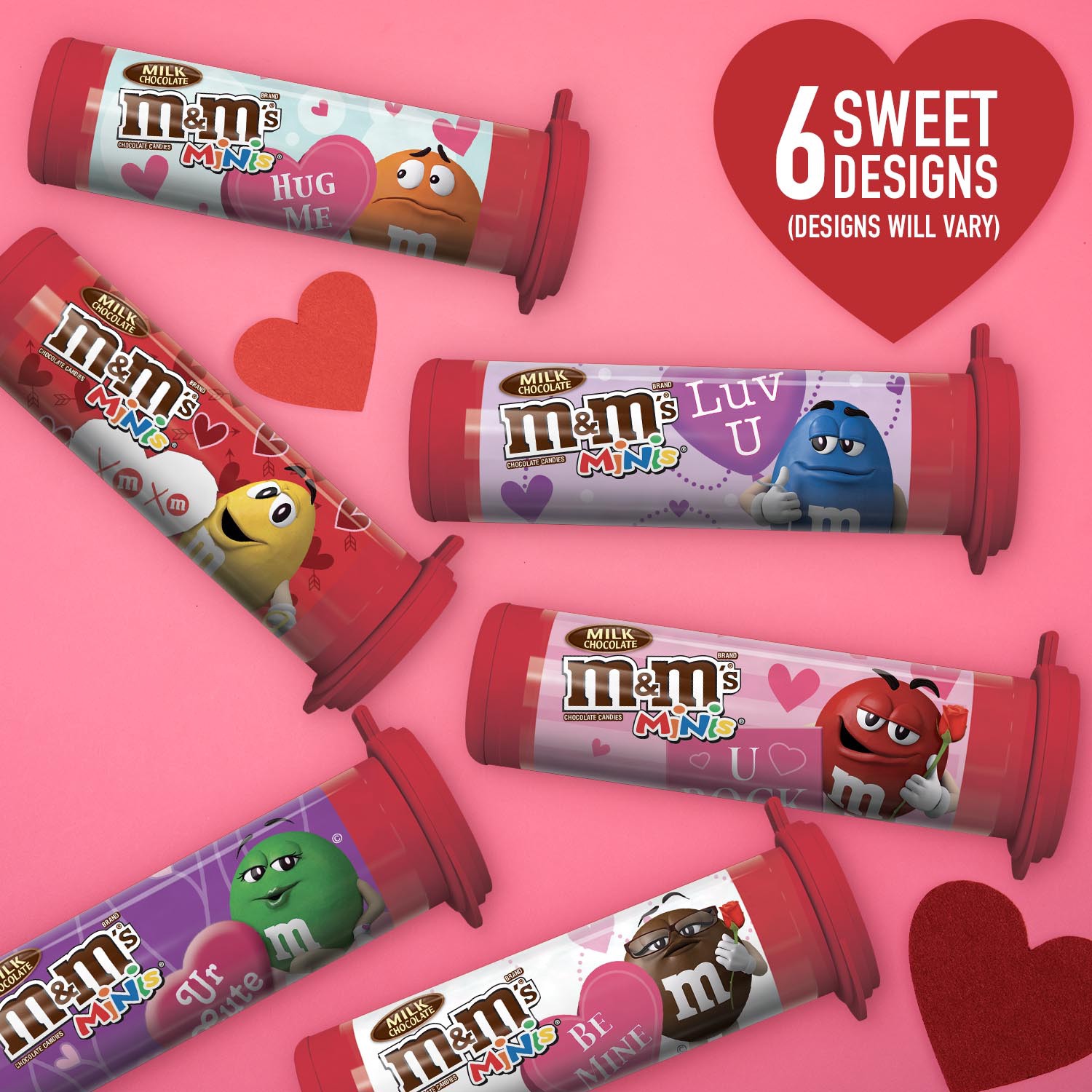 slide 7 of 8, M&M'S Valentines Day Milk Chocolate MINIS Size Valentine Candy, 1.08 oz Tube, 1.08 oz