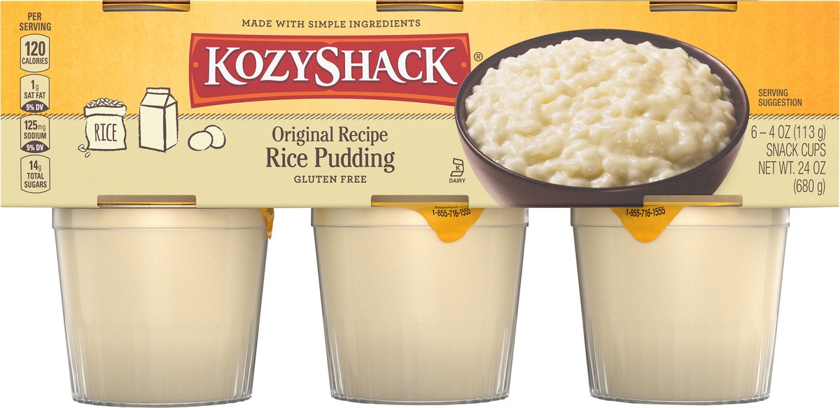 slide 1 of 9, Kozy Shack Rice Pudding Snack Cups, Gluten Free Dessert, 4 oz, 6 ct, 24 oz