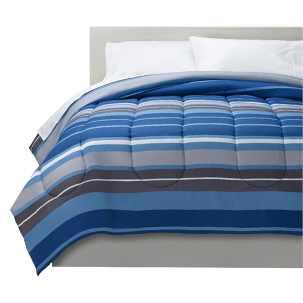 slide 1 of 1, R+R Reversible Comforter, Blue Stripe, T/TXL, 1 ct