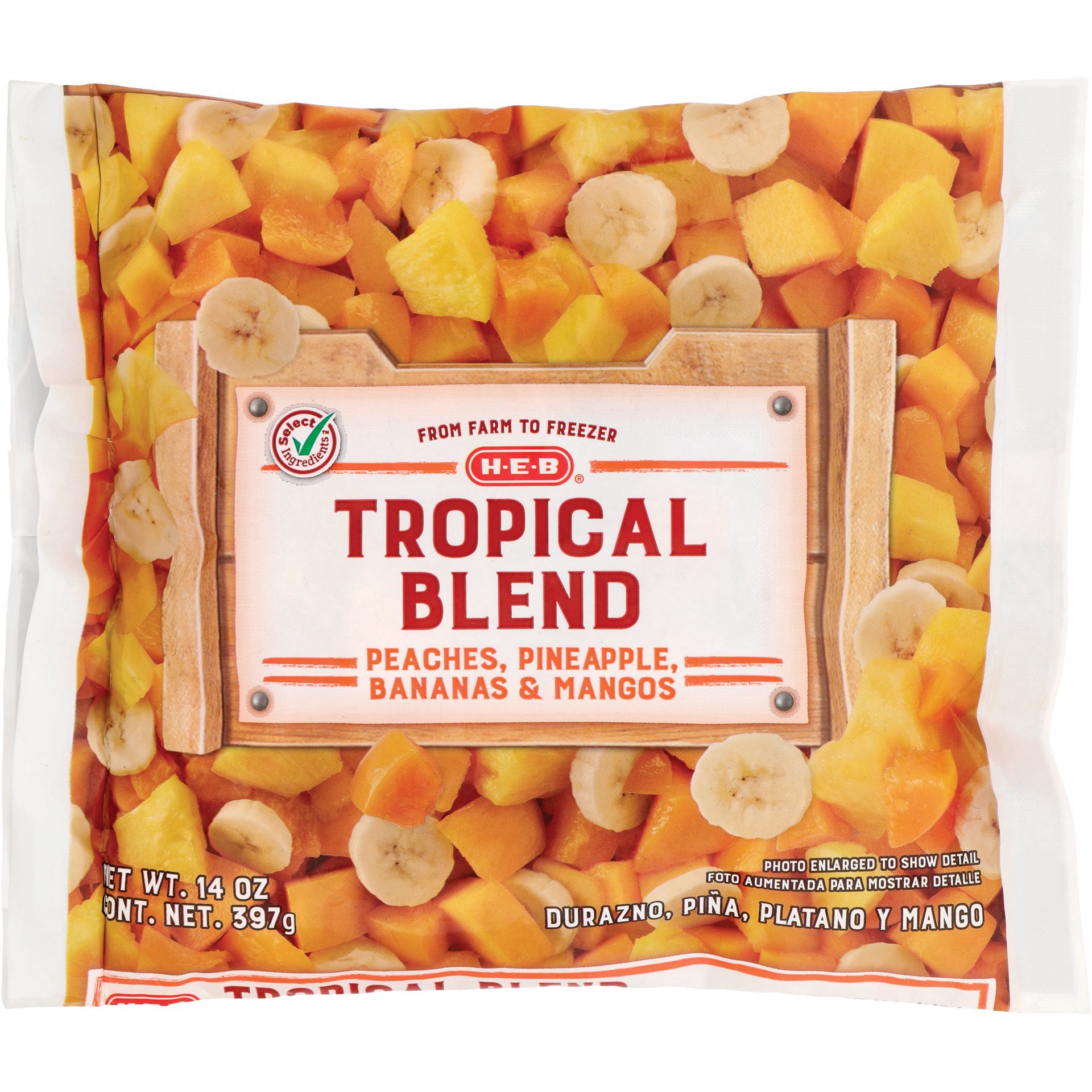 slide 1 of 1, H-E-B Frozen Tropical Fruit Blend, 14 oz