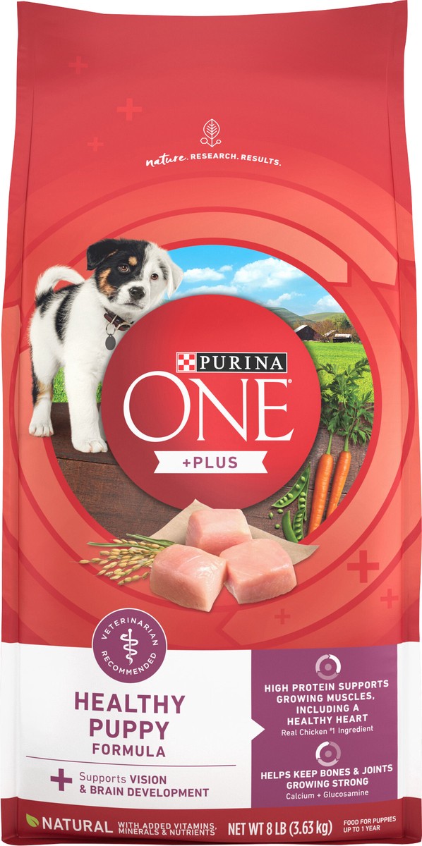 slide 11 of 14, ONE Purina ONE Plus Healthy Puppy Formula High Protein Natural Dry Puppy Food with added vitamins, minerals and nutrients, 8 lb