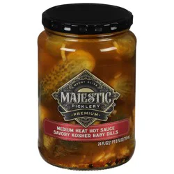 Majestic Picklery Premium Medium Heat Hot Sauce Savory Kosher Baby Dill Pickles - 24 fl oz