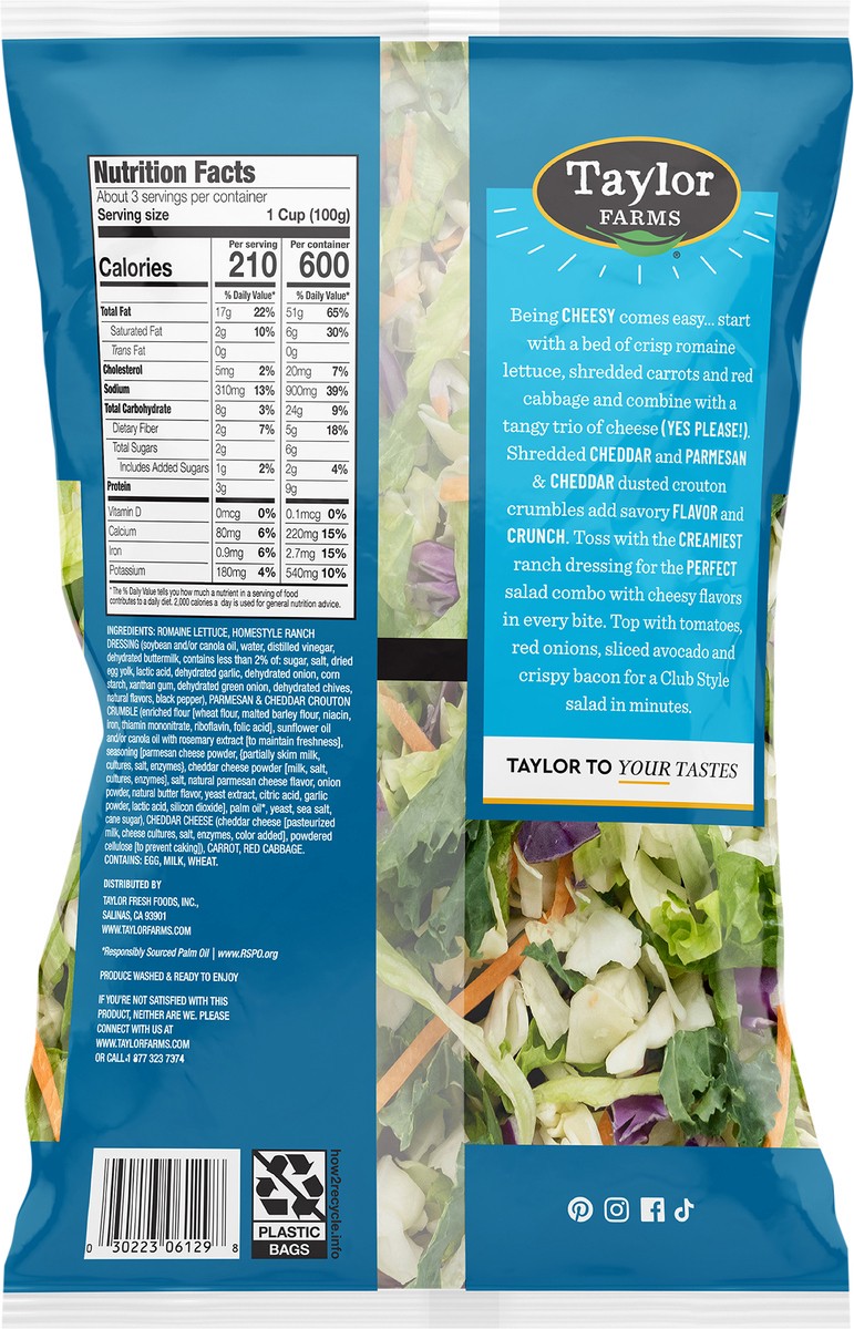 slide 4 of 7, Taylor Farms Cheddar Ranch Chopped Salad Kit, 1 ct