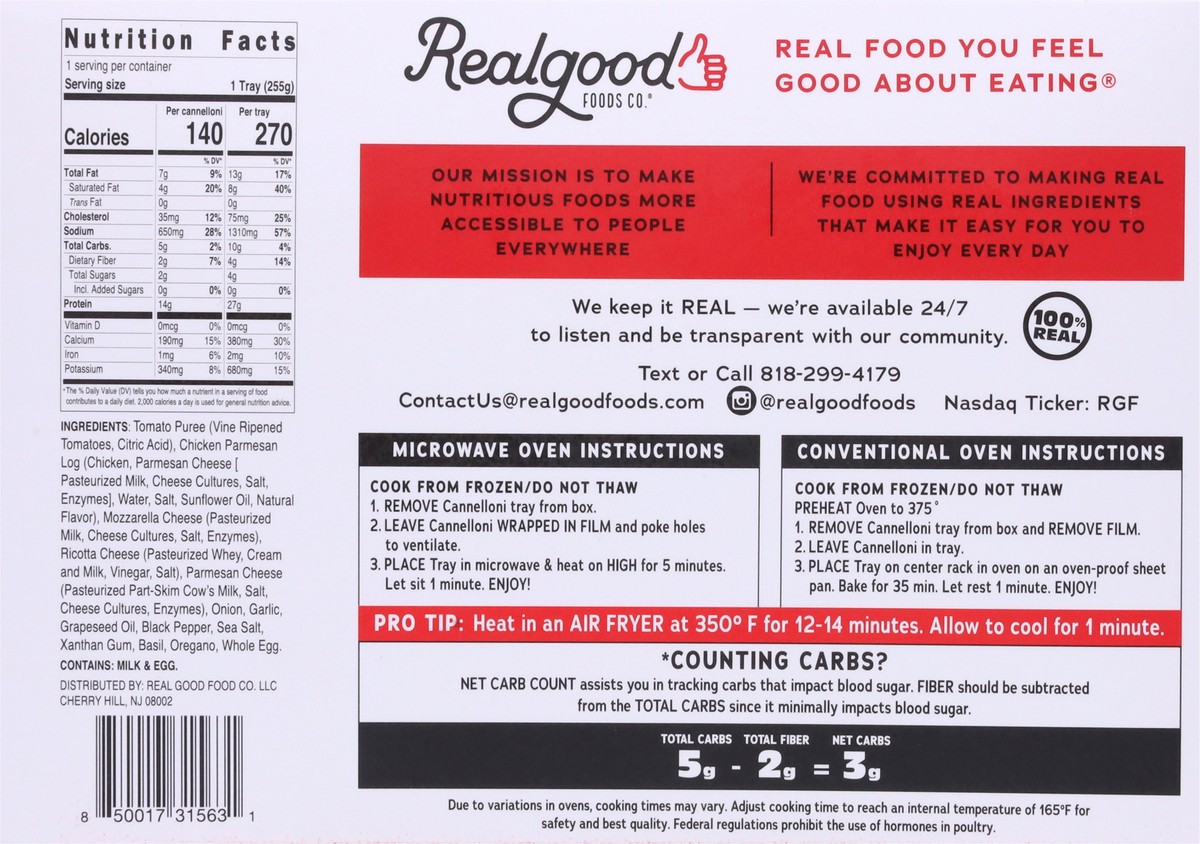 slide 10 of 13, Realgood Foods Co. Ricotta Cheese Cannelloni 2 ea, 2 ct