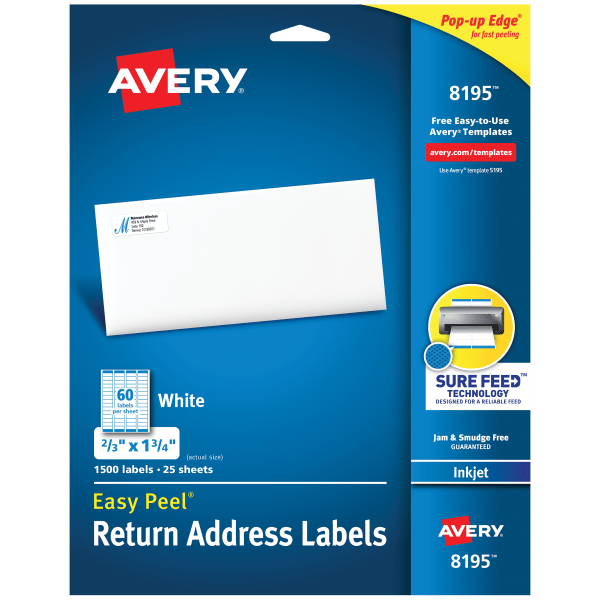 slide 1 of 10, Avery Easy Peel Permanent Inkjet Return Address Labels - White, 1 ct