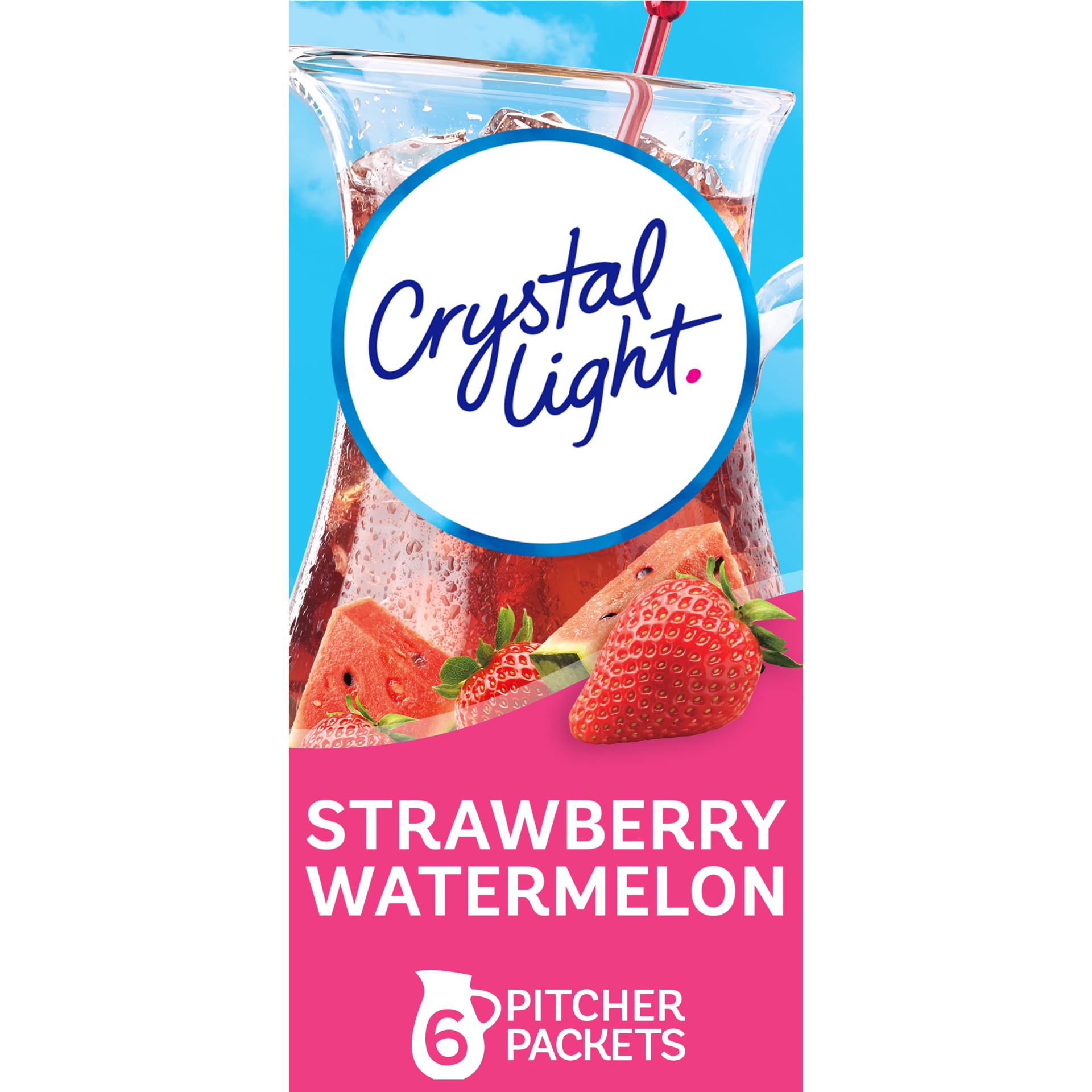 slide 1 of 9, Crystal Light Strawberry Watermelon Artificially Flavored Powdered Drink Mix, 6 ct Pitcher Packets, 6 ct