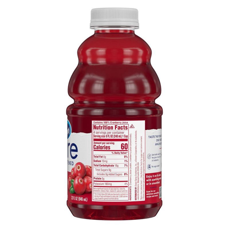 slide 5 of 6, Ocean Spray 100% Pure Cranberry Juice - 32 fl oz Bottle, 32 fl oz