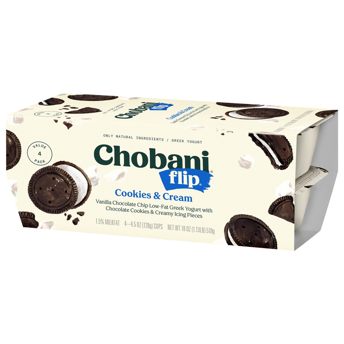 slide 3 of 9, Chobani Cookies & Cream Flip Greek Yogurt 4Pk, 4 ct; 18 oz