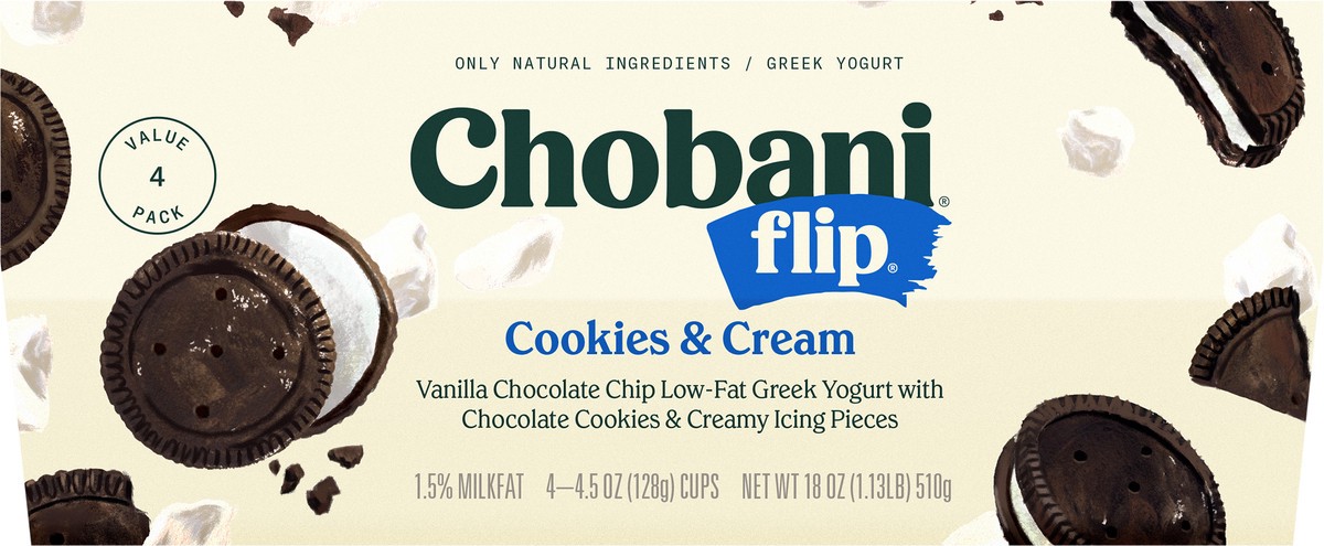 slide 7 of 9, Chobani Cookies & Cream Flip Greek Yogurt 4Pk, 4 ct; 18 oz