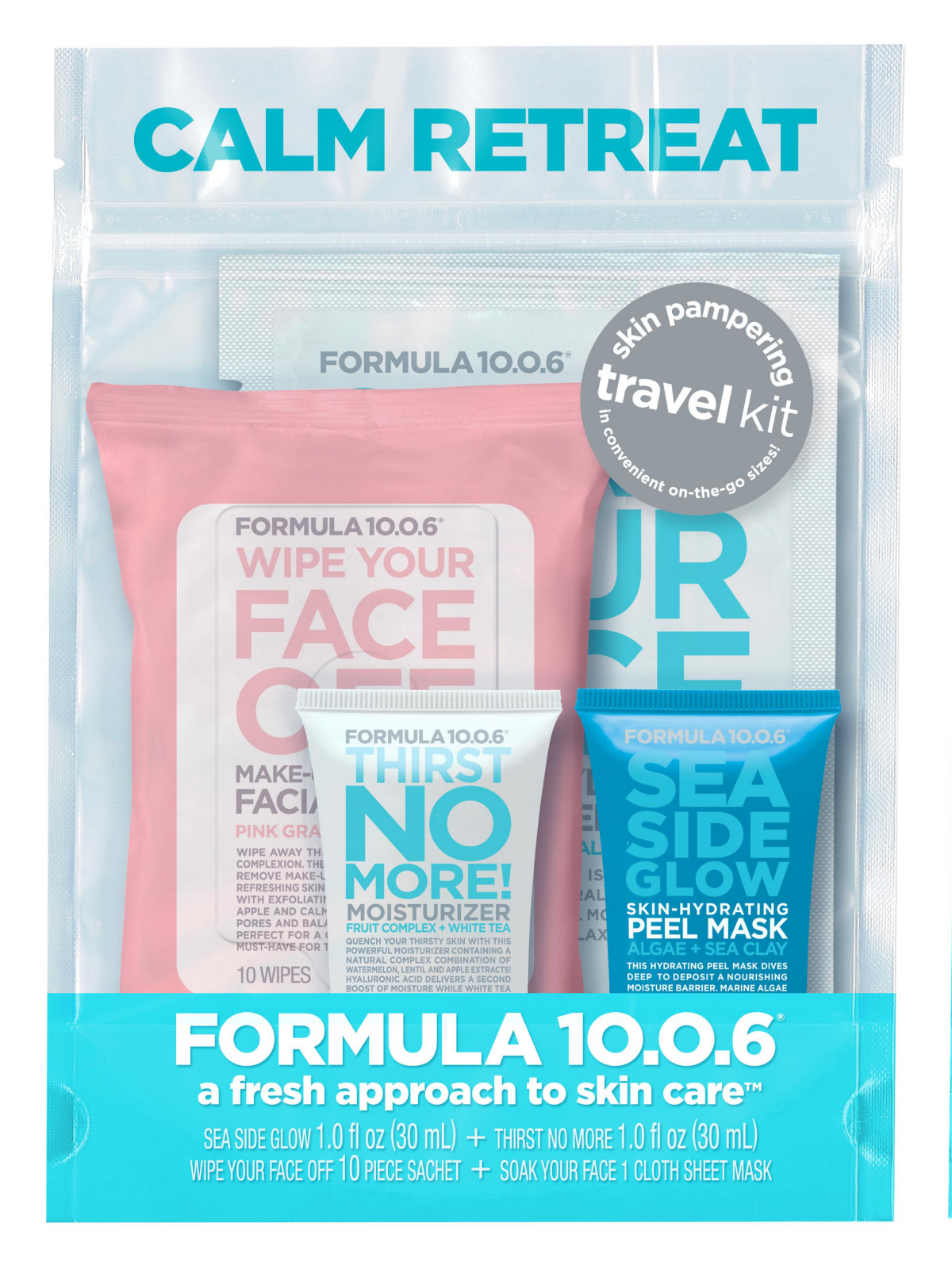 slide 1 of 4, Formula 10.0.6 Calm RetreatSkin Pampering Travel Kit, 1 ct