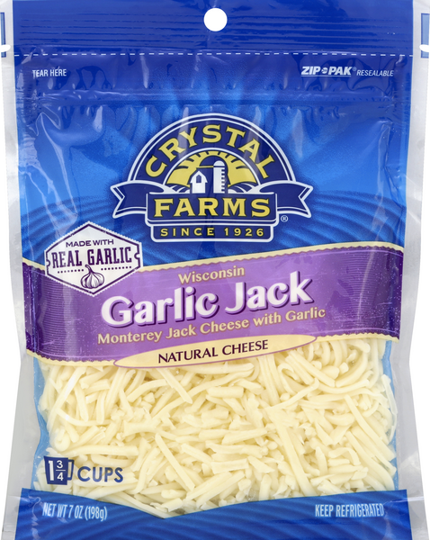 slide 1 of 1, Crystal Farms Shredded Garlic Jack Cheese, 7 oz