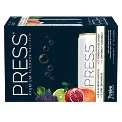 PRESS Premium Hard Seltzer Blackberry, Pom Ginger, Lime Lemon, Grapefruit Variety Pk Malt Beverage, 12 pk 12 fl oz Cans, 4.0% ABV