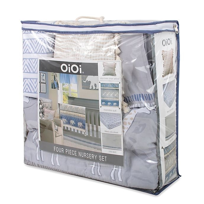 slide 2 of 6, OiOi Safari Crib Bedding Set - Blue, 4 ct