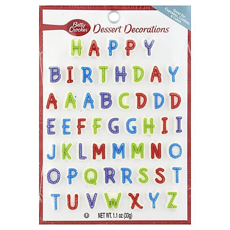 slide 1 of 1, Betty Crocker Decorations Candy Cake Alphabet Assortment Assorted Colors - 1.1 Oz, 1.1 oz