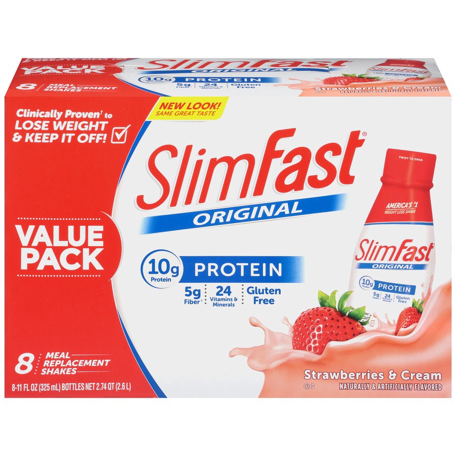 slide 2 of 9, Slimfast Strawberries & Cream Protein Shake Bottles - 8 ct; 11 oz, 8 ct; 11 oz