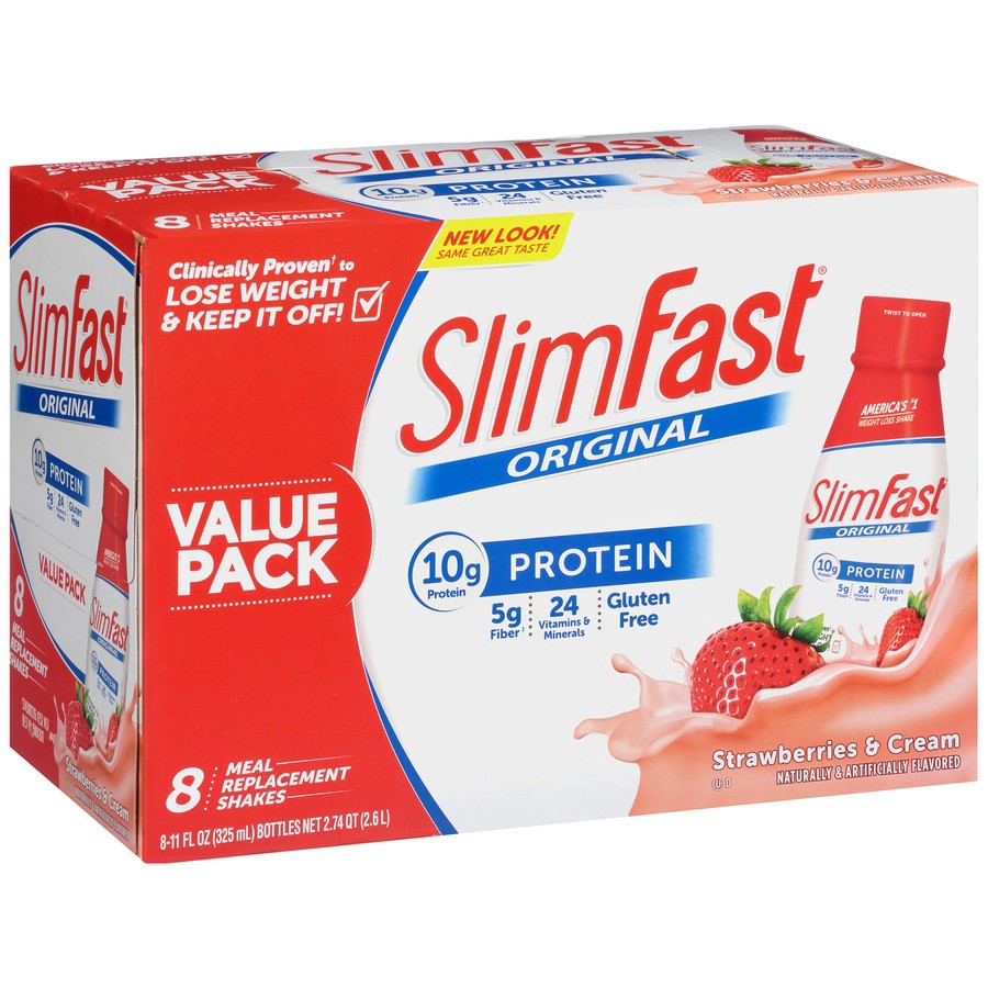 slide 3 of 9, Slimfast Strawberries & Cream Protein Shake Bottles - 8 ct; 11 oz, 8 ct; 11 oz