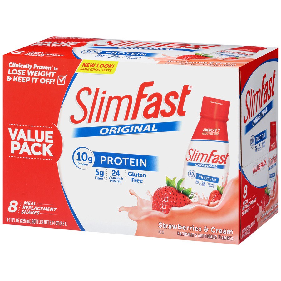 slide 4 of 9, Slimfast Strawberries & Cream Protein Shake Bottles - 8 ct; 11 oz, 8 ct; 11 oz