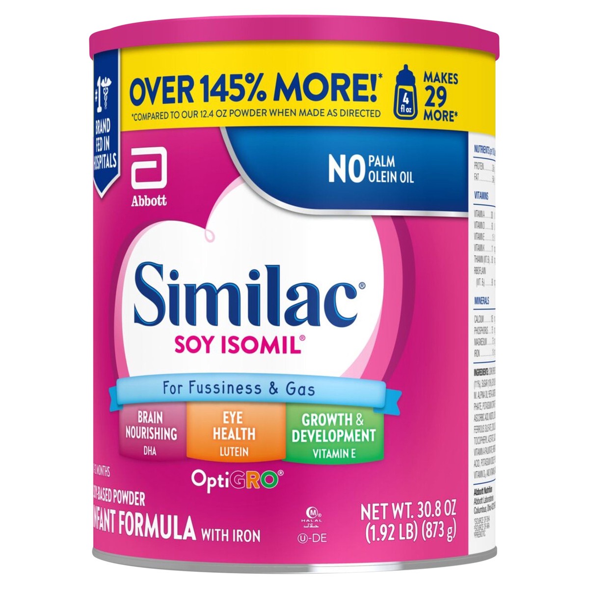 slide 4 of 7, Similac Soy Isomil For Fussiness and Gas Infant Formula with Iron Powder 1-30.8 oz Can, 30.8 oz