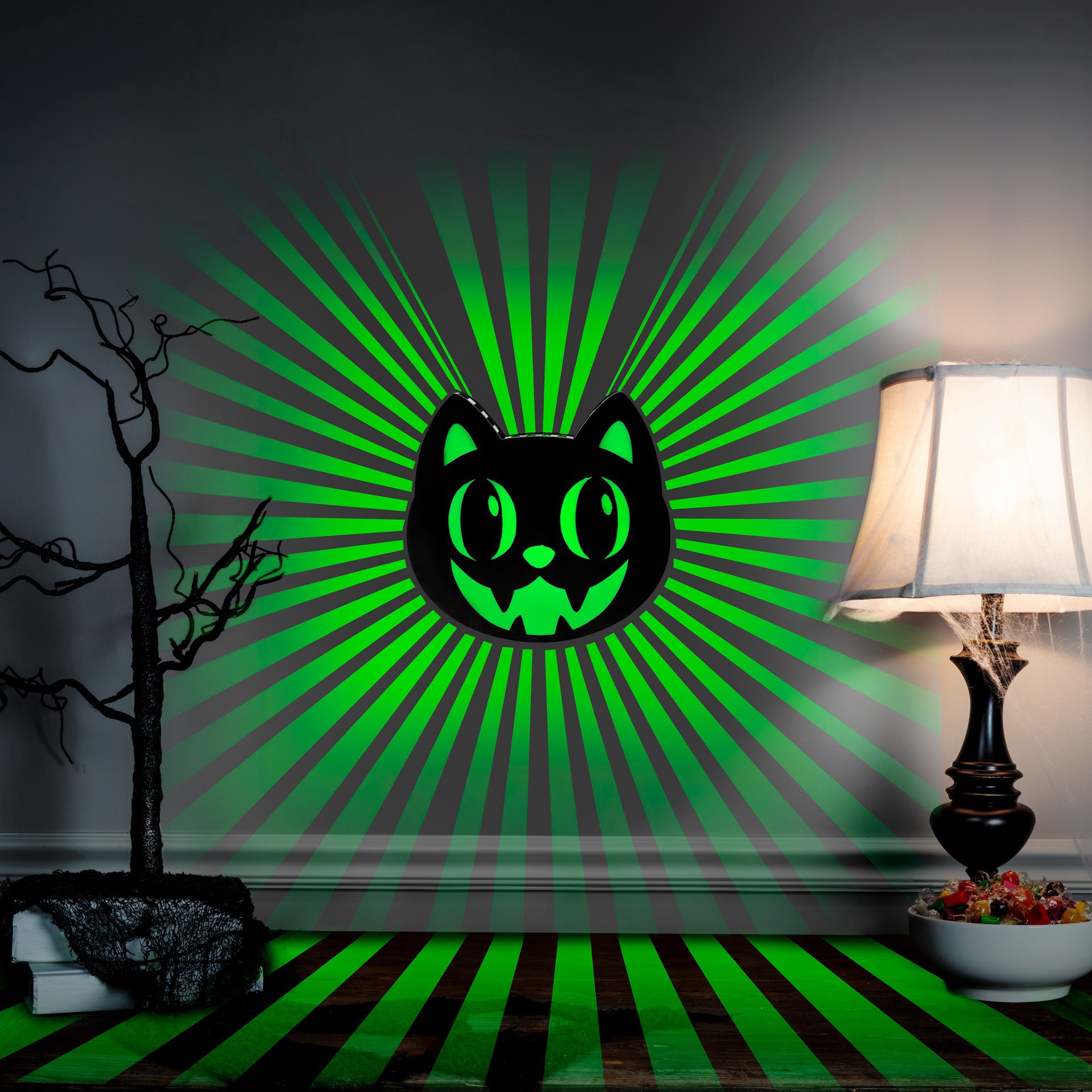 slide 2 of 3, 8" Radiant Shadows Black Cat Green Light By Ashland, 8 in