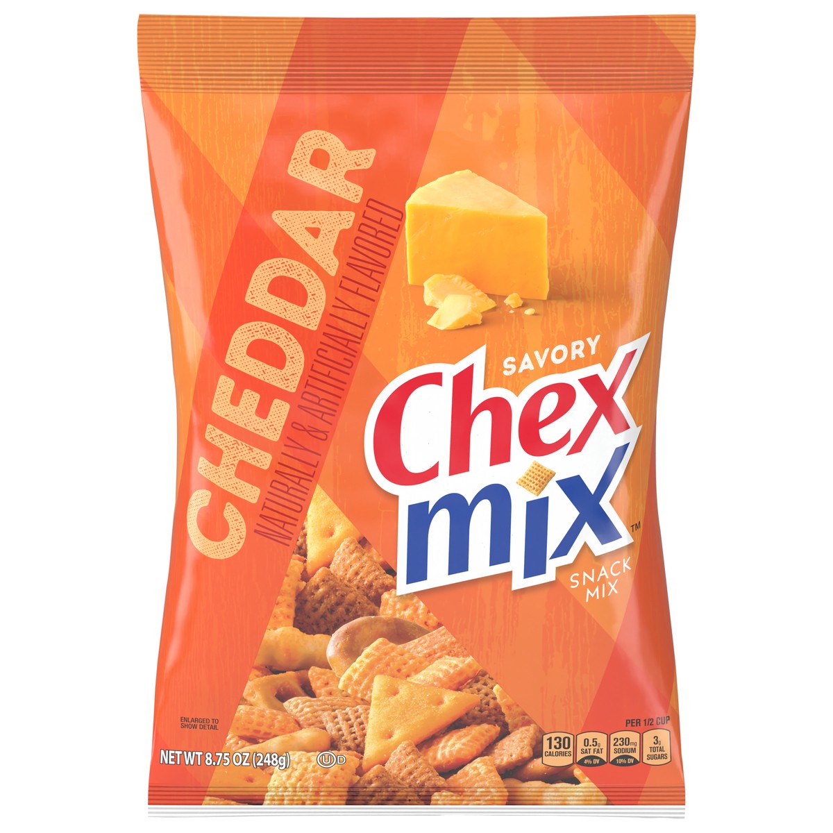 slide 1 of 9, Chex Mix Snack Mix, Cheddar, Savory Snack Bag, 8.75 oz, 8.75 oz
