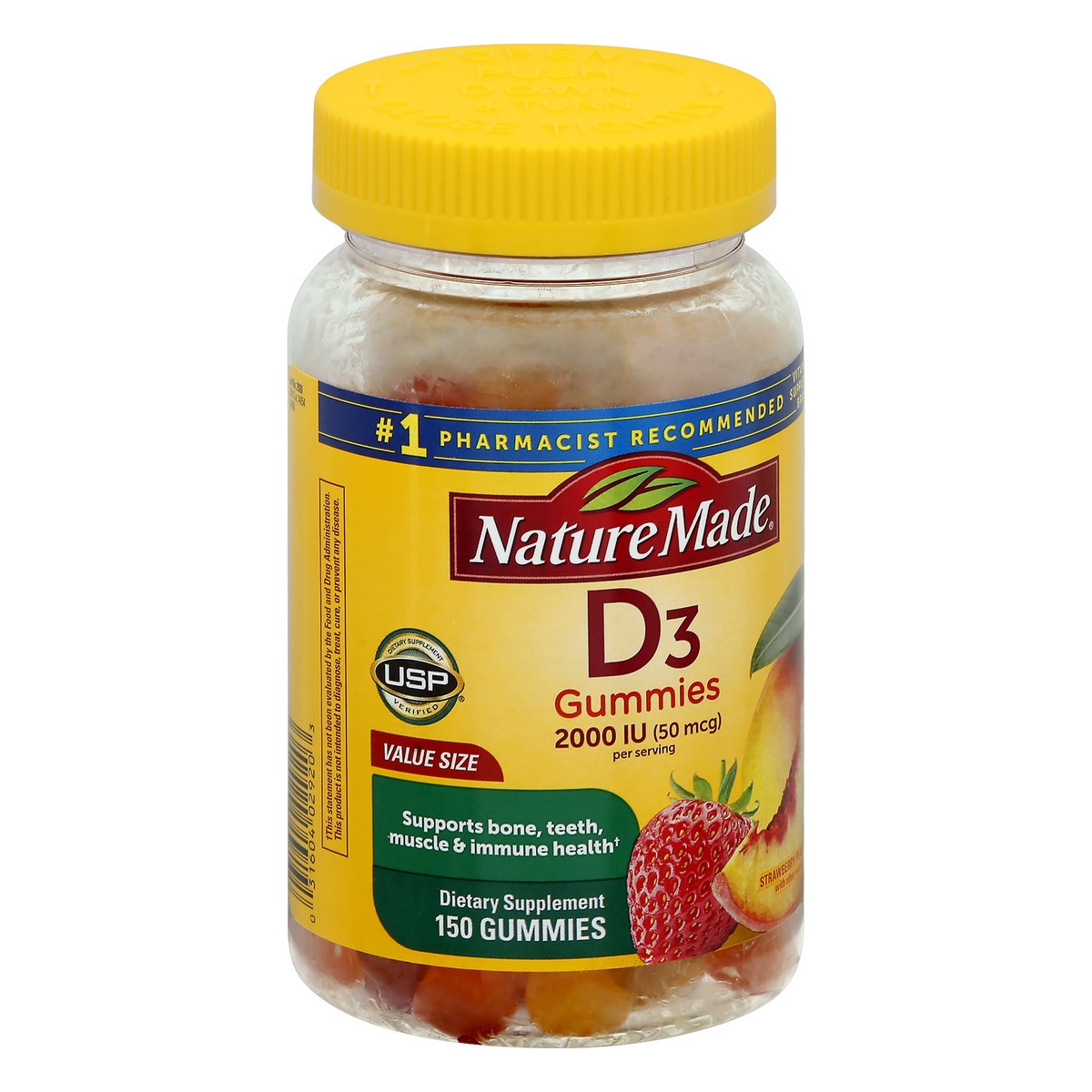 slide 8 of 9, Nature Made 50 mcg Value Size Gummies Strawberry Peach & Mango Vitamin D3 150 ea, 150 ct