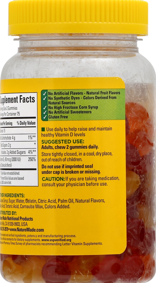 slide 2 of 9, Nature Made 50 mcg Value Size Gummies Strawberry Peach & Mango Vitamin D3 150 ea, 150 ct