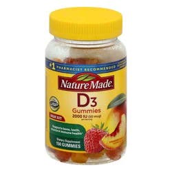 Nature Made 50 mcg Value Size Gummies Strawberry Peach & Mango Vitamin D3 150 ea