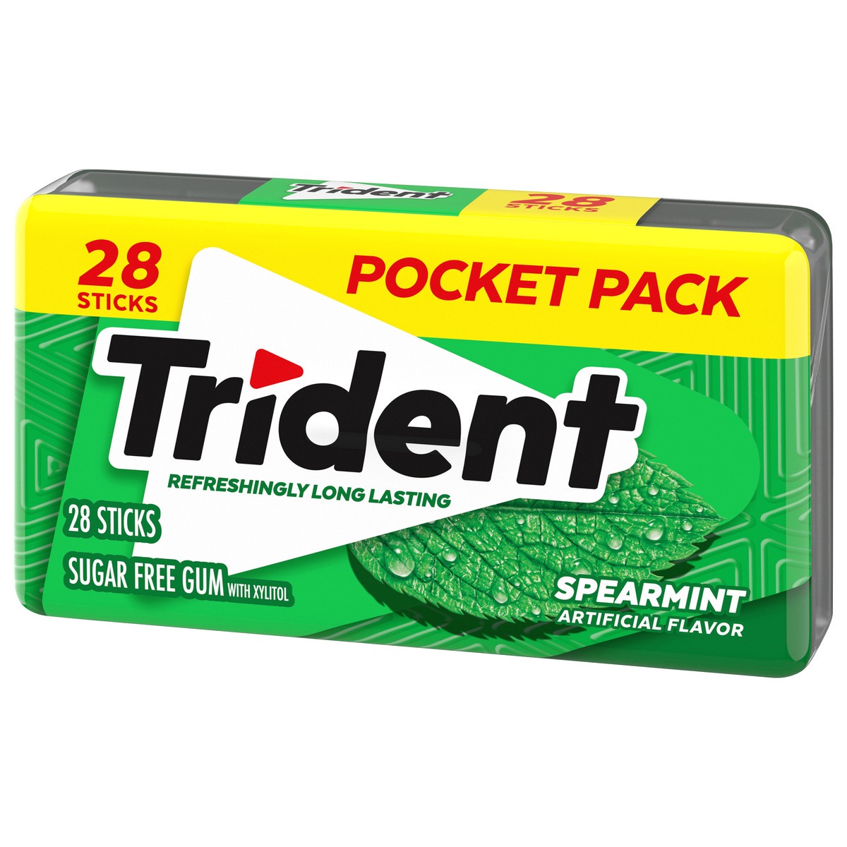 slide 3 of 9, Trident Spearmint Sugar Free Gum, 28 Piece Pocket Pack, 1.78 oz