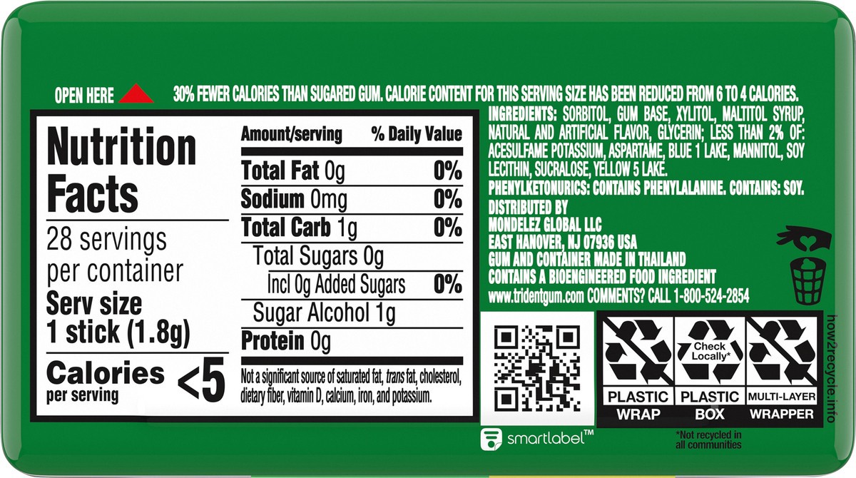slide 4 of 9, Trident Spearmint Sugar Free Gum, 28 Piece Pocket Pack, 1.78 oz