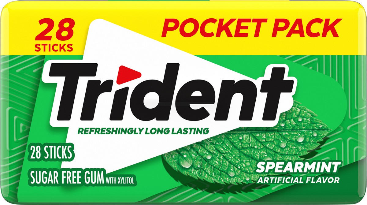 slide 5 of 9, Trident Spearmint Sugar Free Gum, 28 Piece Pocket Pack, 1.78 oz