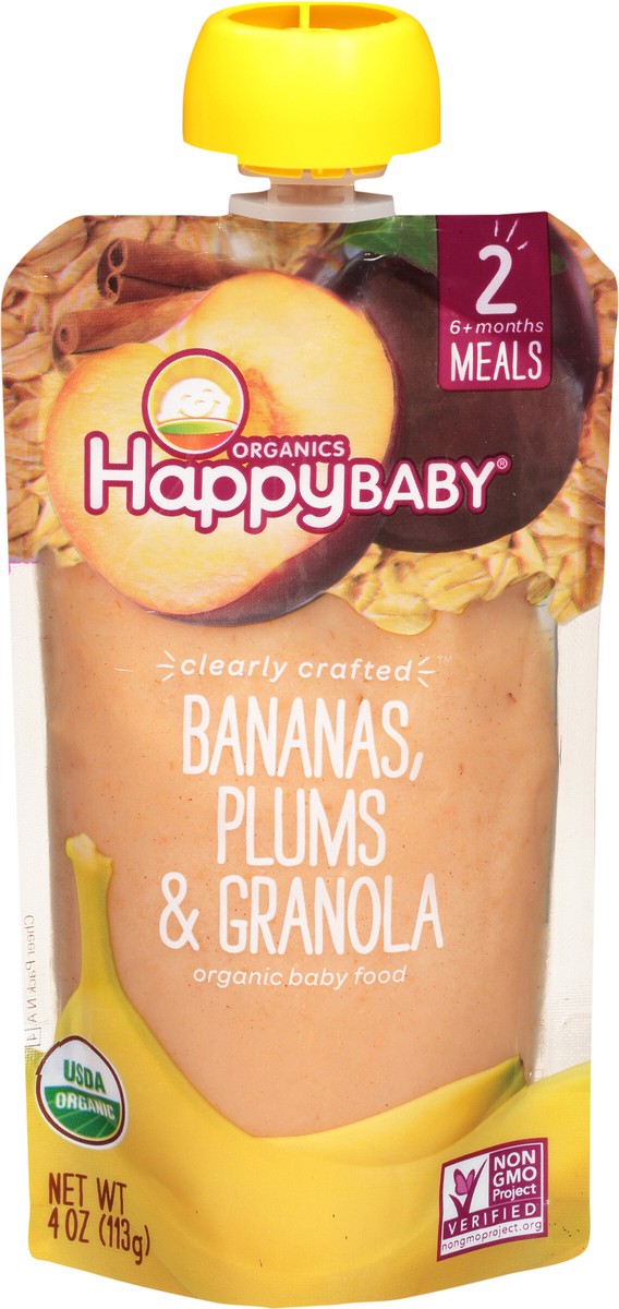 slide 3 of 3, Happy Baby Organics Clearly Crafted Stage 2 Meals Bananas, Plums & Granola Pouch 4oz UNIT, 4 oz