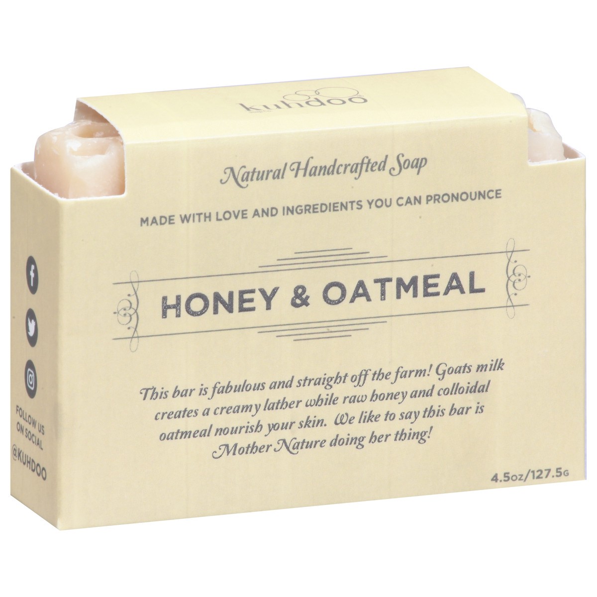 slide 2 of 9, Kuhdoo Natural Handcrafted Honey & Oatmeal Soap 4.5 oz, 4.5 oz