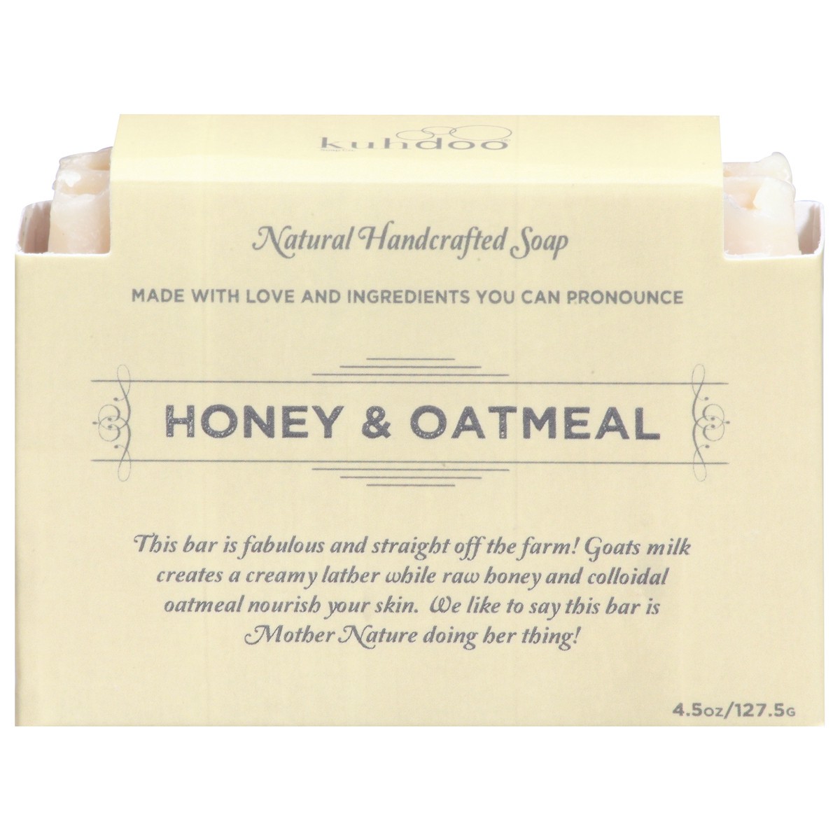 slide 1 of 9, Kuhdoo Natural Handcrafted Honey & Oatmeal Soap 4.5 oz, 4.5 oz