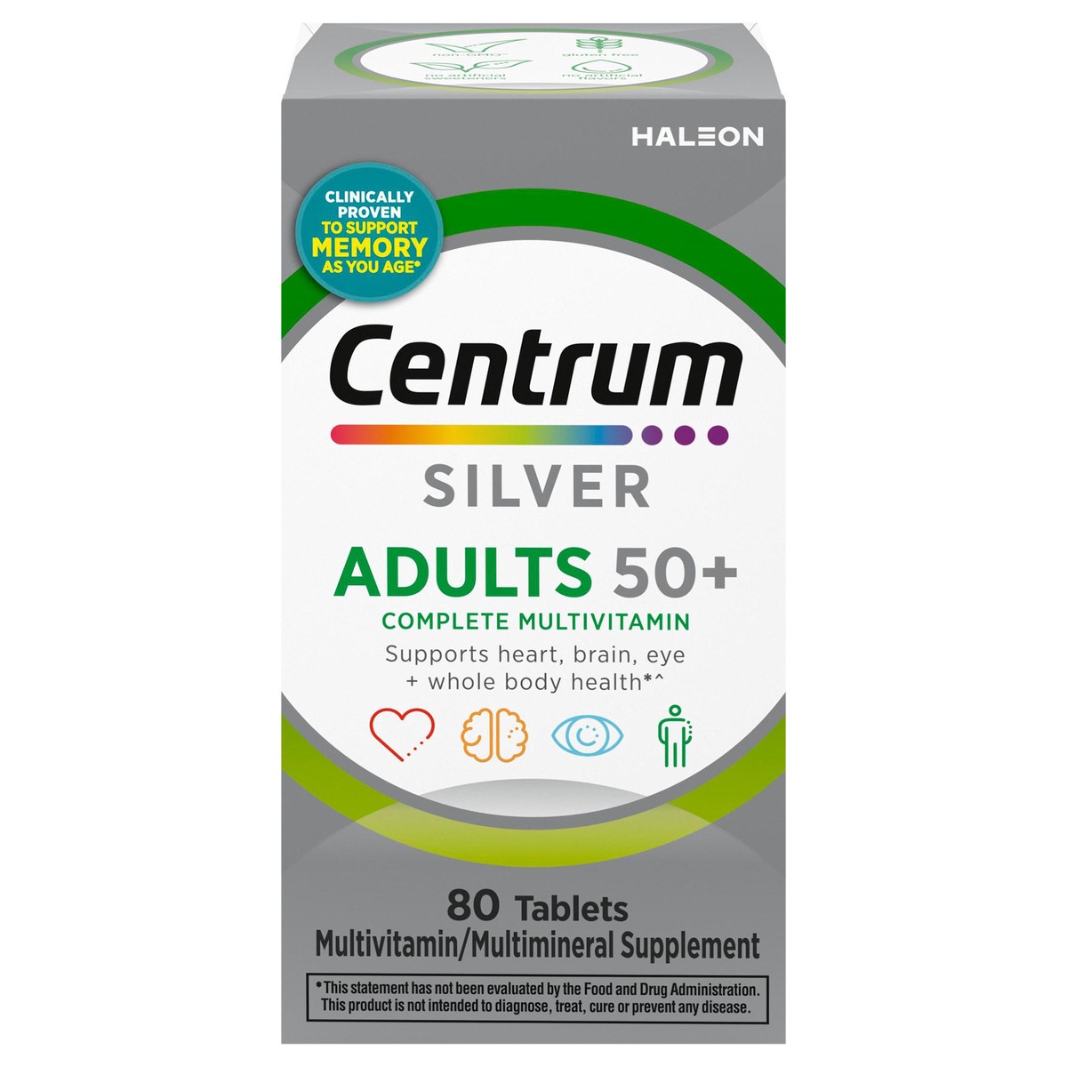 slide 1 of 9, Centrum Silver Multivitamin for Adults 50 Plus, Multivitamin/Multimineral Supplement with Vitamin D3, B Vitamins, Calcium and Antioxidants, Gluten Free, Non-GMO Ingredients - 80 Count, 80 ct