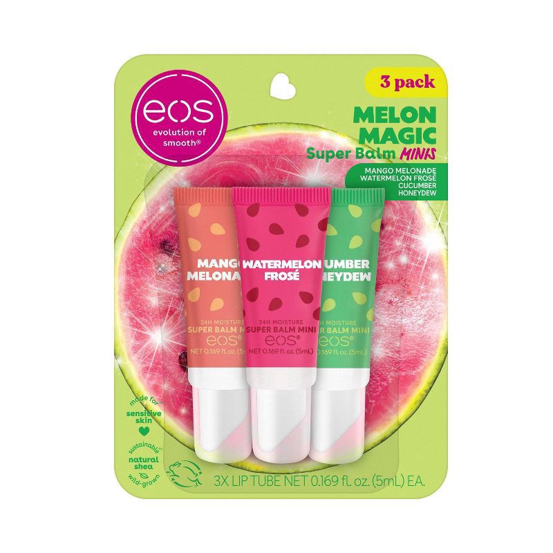 slide 1 of 9, eos 24hrs Moisture Super Balm Minis - Melon Magic - 0.169 fl oz/3pk, 3 ct