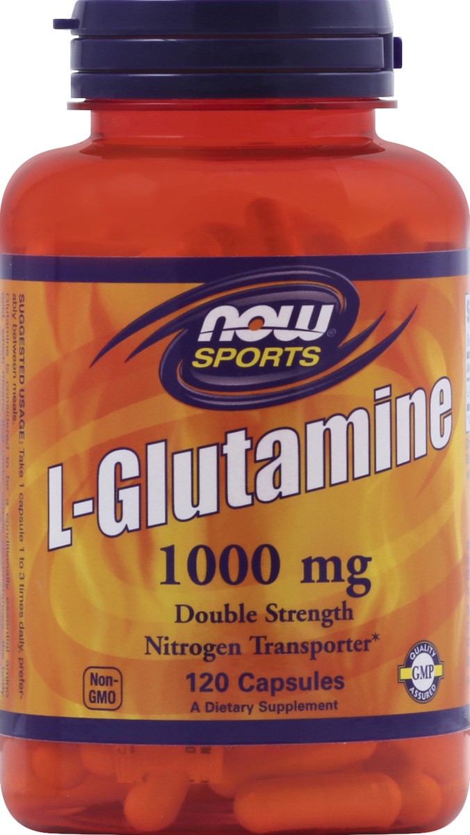 slide 2 of 2, NOW L-Glutamine, Double Strength 1000 mg - 120 Veg Capsules, 1 ct