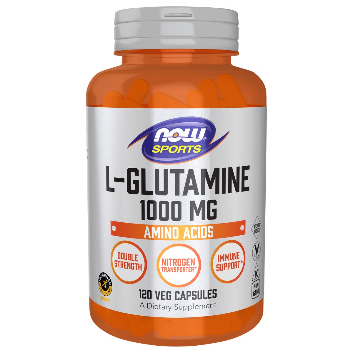 slide 1 of 2, NOW L-Glutamine, Double Strength 1000 mg - 120 Veg Capsules, 1 ct