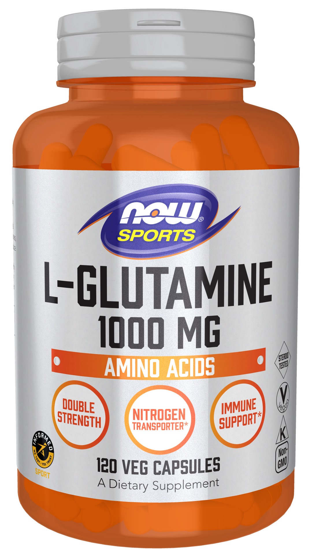 slide 1 of 2, NOW Sports L-Glutamine, Double Strength 1000 mg - 120 Veg Capsules, 1 ct