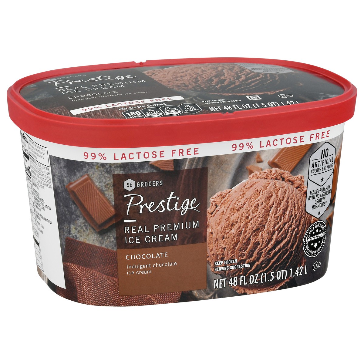 slide 2 of 9, Prestige Real Premium Ice Cream 99% Lactose Free Chocolate, 48 oz