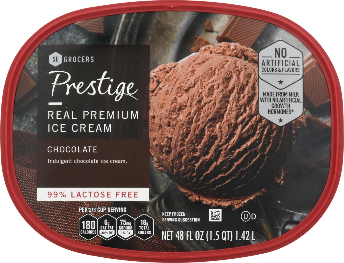 slide 9 of 9, Prestige Real Premium Ice Cream 99% Lactose Free Chocolate, 48 oz