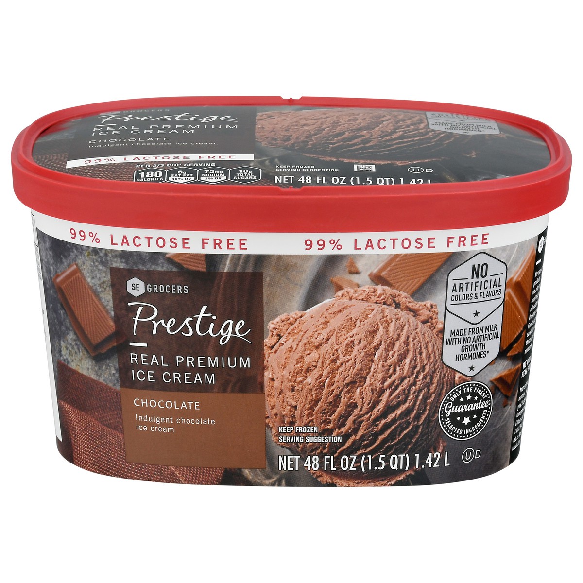 slide 1 of 9, Prestige Real Premium Ice Cream 99% Lactose Free Chocolate, 48 oz