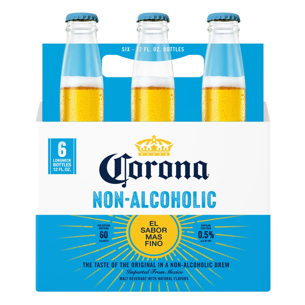 slide 1 of 53, Corona Non-Alcoholic Malt Beverage Mexican Import Brew, 6 pk 12 fl oz Bottles, less than 0.5% ABV, 72 fl oz