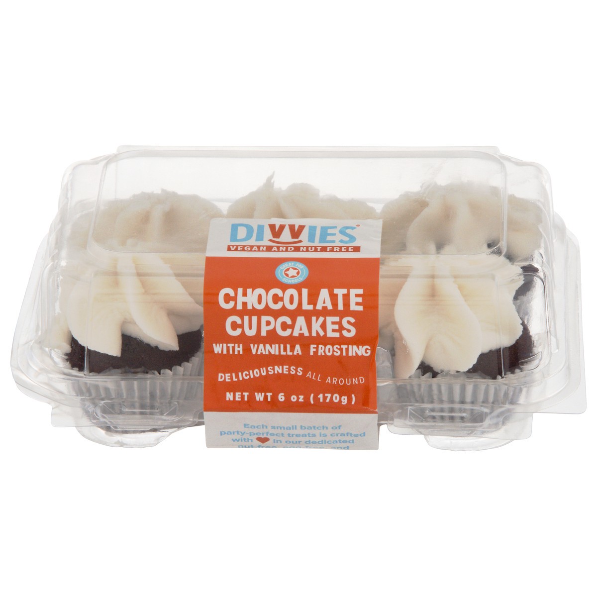 slide 1 of 9, Divvies Chocolate Cupcakes with Vanilla Frosting 6 oz, 6 oz