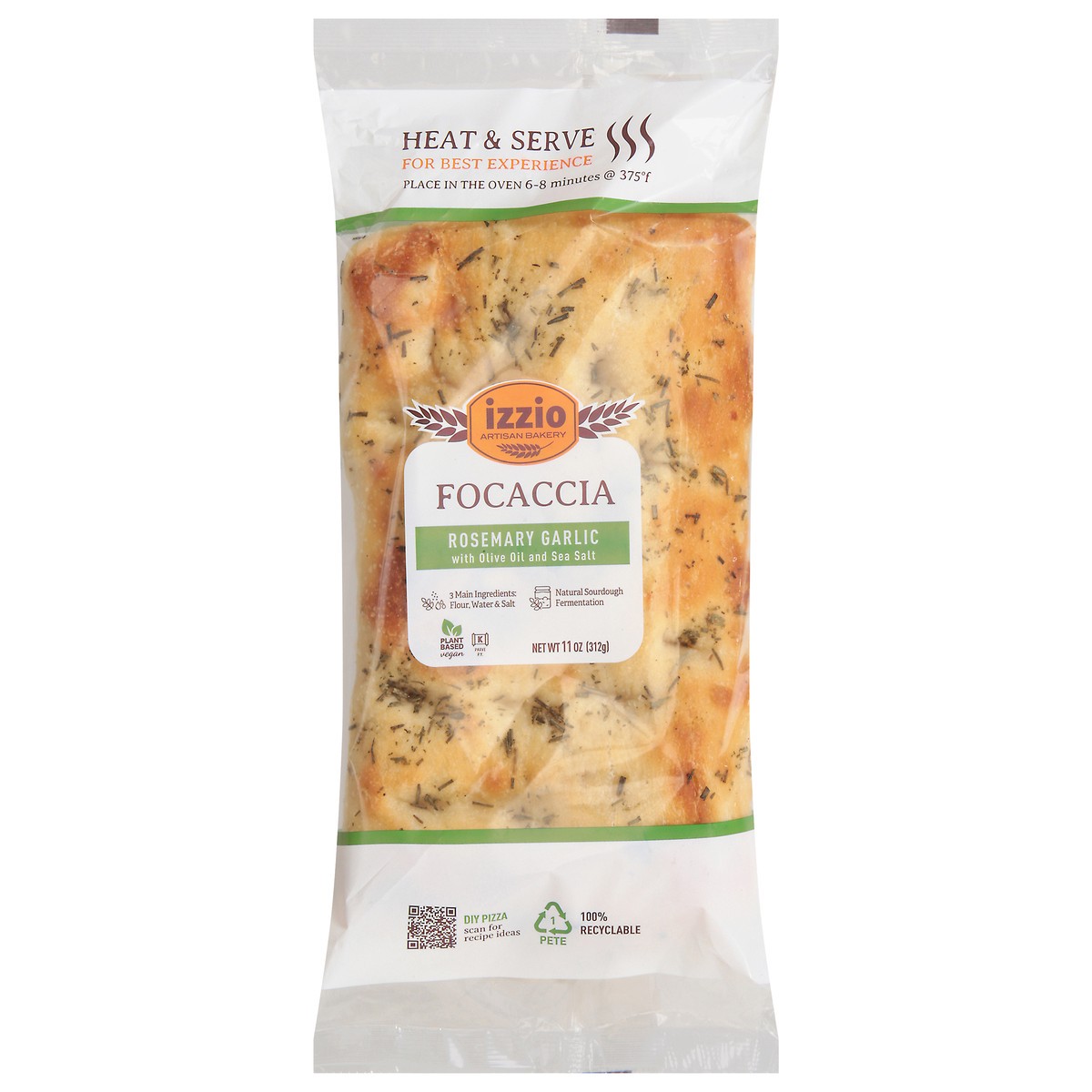 slide 2 of 13, Izzio Artisan Bakery Rosemary Garlic Focaccia With Olive Oil And Sea Salt, 11 oz