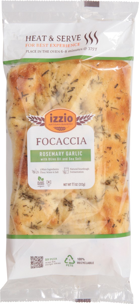 slide 7 of 13, Izzio Artisan Bakery Rosemary Garlic Focaccia With Olive Oil And Sea Salt, 11 oz