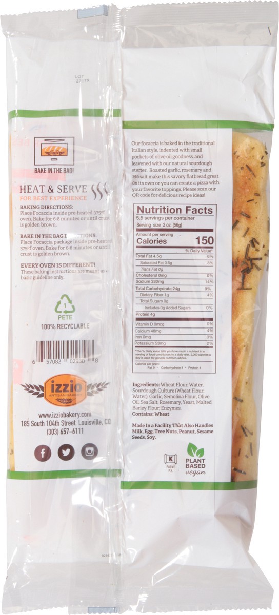 slide 13 of 13, Izzio Artisan Bakery Rosemary Garlic Focaccia With Olive Oil And Sea Salt, 11 oz