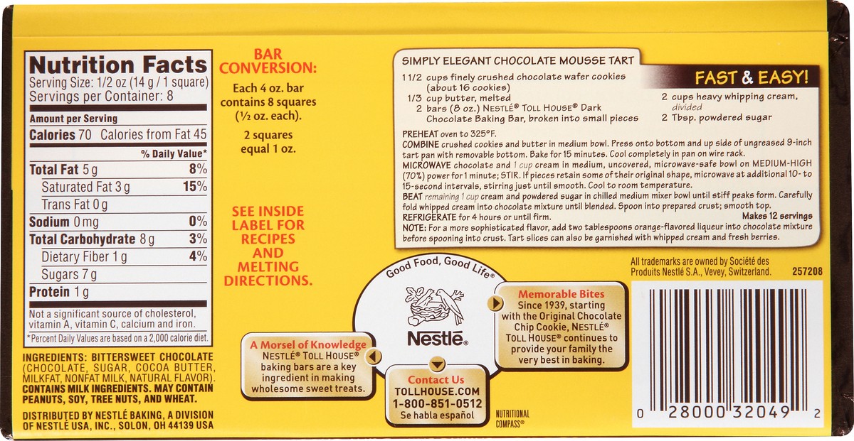 slide 8 of 8, Nestlé Chocolatier 62% Cacoa Bittersweet Chocolate Premium Baking Bar, 4 oz